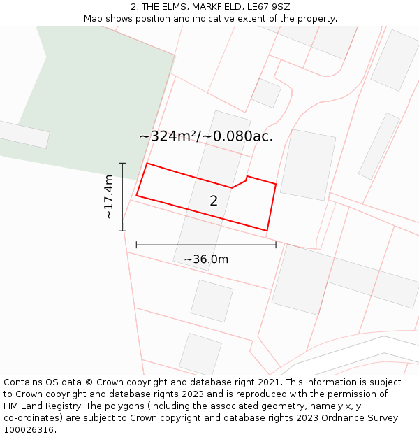 2, THE ELMS, MARKFIELD, LE67 9SZ: Plot and title map