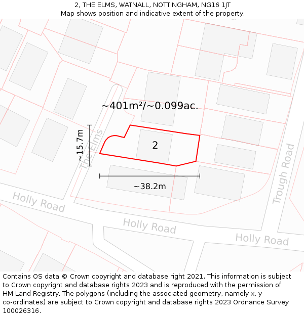 2, THE ELMS, WATNALL, NOTTINGHAM, NG16 1JT: Plot and title map