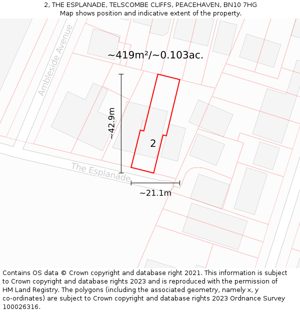 2, THE ESPLANADE, TELSCOMBE CLIFFS, PEACEHAVEN, BN10 7HG: Plot and title map