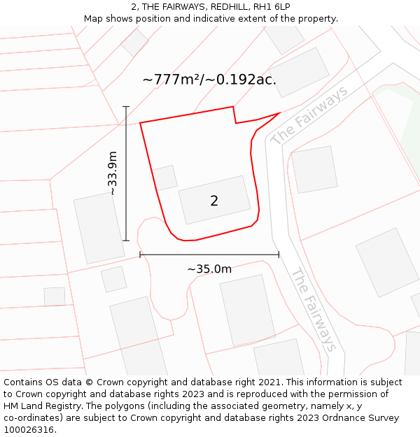 2, THE FAIRWAYS, REDHILL, RH1 6LP: Plot and title map