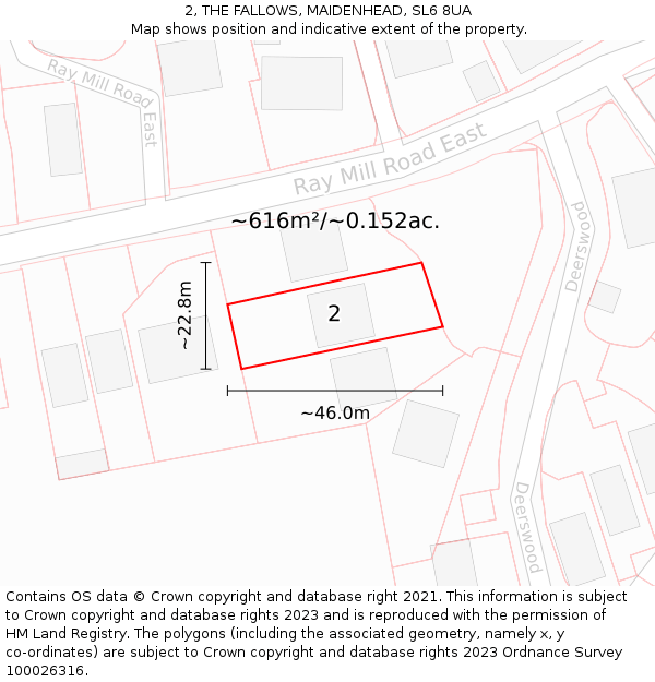 2, THE FALLOWS, MAIDENHEAD, SL6 8UA: Plot and title map