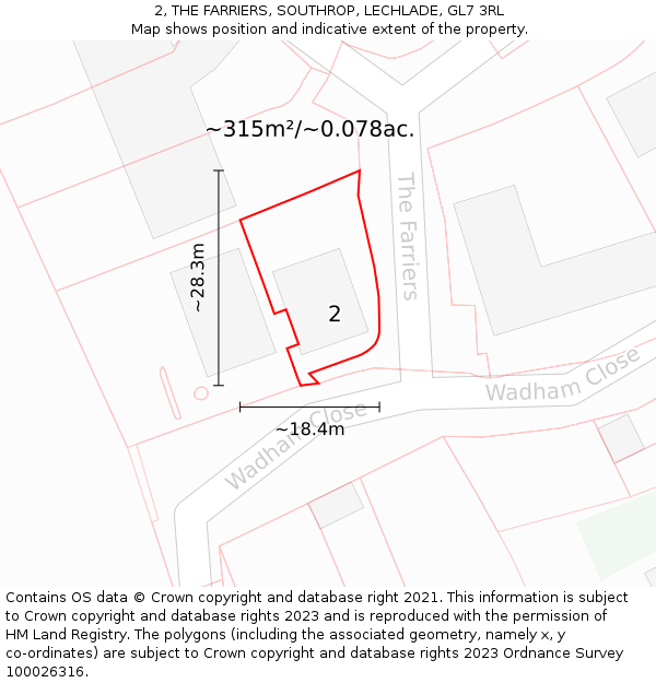 2, THE FARRIERS, SOUTHROP, LECHLADE, GL7 3RL: Plot and title map