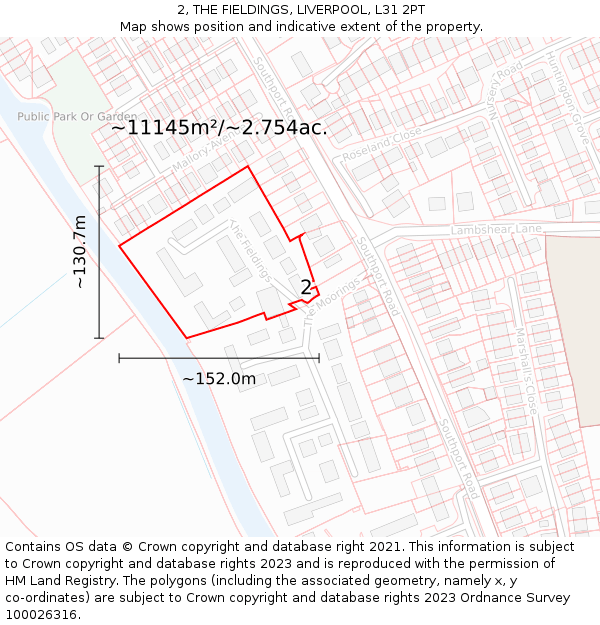 2, THE FIELDINGS, LIVERPOOL, L31 2PT: Plot and title map