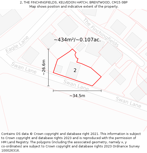 2, THE FINCHINGFIELDS, KELVEDON HATCH, BRENTWOOD, CM15 0BP: Plot and title map