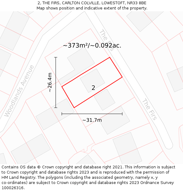 2, THE FIRS, CARLTON COLVILLE, LOWESTOFT, NR33 8BE: Plot and title map