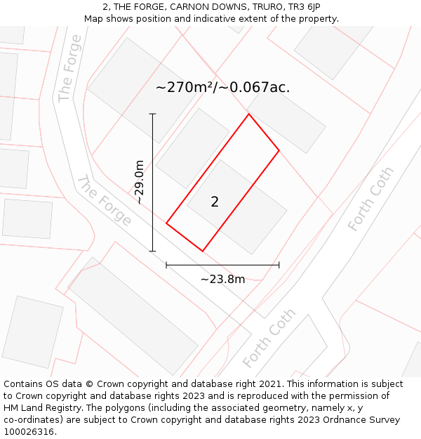 2, THE FORGE, CARNON DOWNS, TRURO, TR3 6JP: Plot and title map