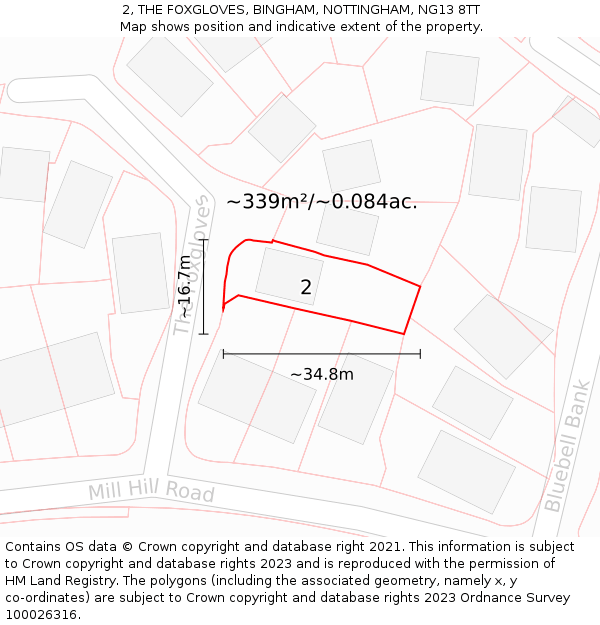 2, THE FOXGLOVES, BINGHAM, NOTTINGHAM, NG13 8TT: Plot and title map