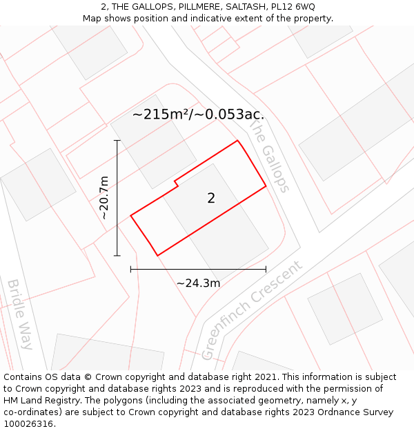 2, THE GALLOPS, PILLMERE, SALTASH, PL12 6WQ: Plot and title map