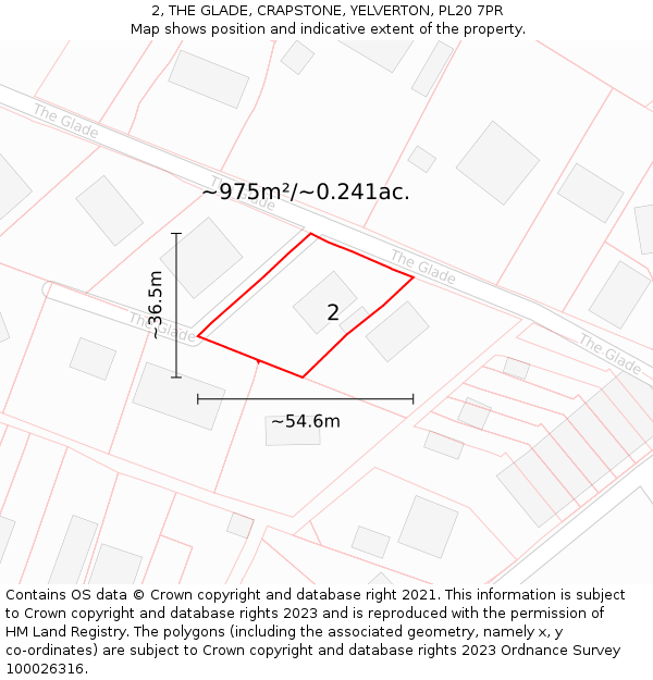 2, THE GLADE, CRAPSTONE, YELVERTON, PL20 7PR: Plot and title map