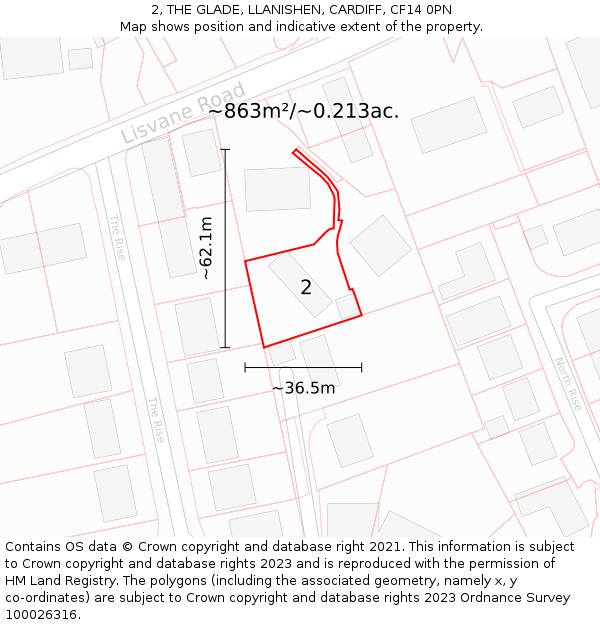 2, THE GLADE, LLANISHEN, CARDIFF, CF14 0PN: Plot and title map