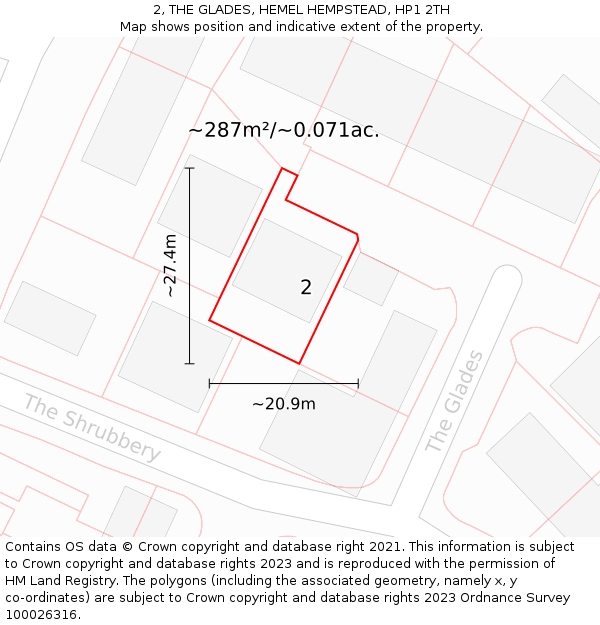 2, THE GLADES, HEMEL HEMPSTEAD, HP1 2TH: Plot and title map