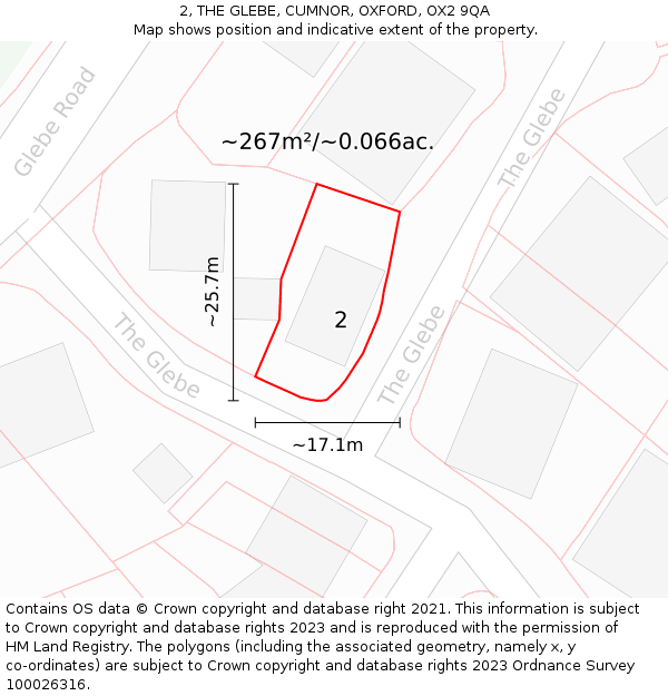 2, THE GLEBE, CUMNOR, OXFORD, OX2 9QA: Plot and title map