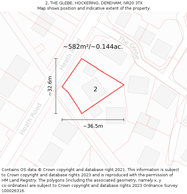 2, THE GLEBE, HOCKERING, DEREHAM, NR20 3TX: Plot and title map
