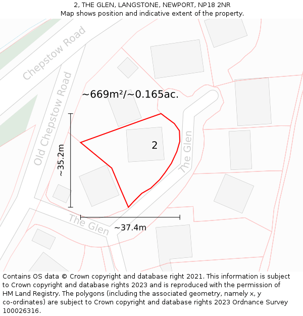 2, THE GLEN, LANGSTONE, NEWPORT, NP18 2NR: Plot and title map