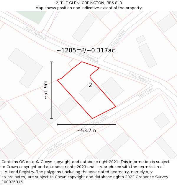 2, THE GLEN, ORPINGTON, BR6 8LR: Plot and title map