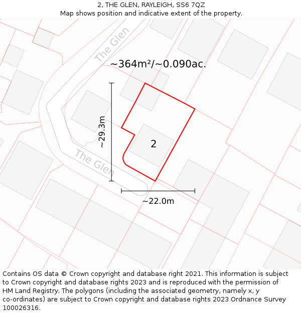 2, THE GLEN, RAYLEIGH, SS6 7QZ: Plot and title map