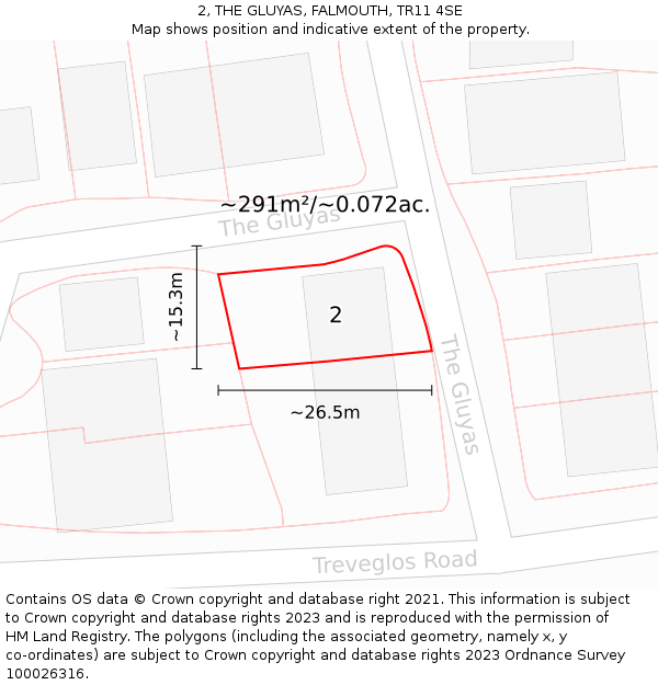 2, THE GLUYAS, FALMOUTH, TR11 4SE: Plot and title map