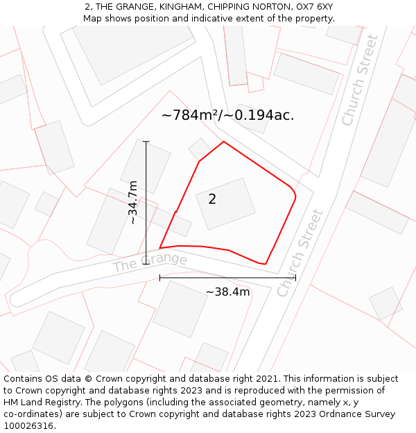 2, THE GRANGE, KINGHAM, CHIPPING NORTON, OX7 6XY: Plot and title map
