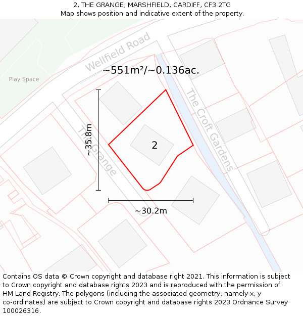 2, THE GRANGE, MARSHFIELD, CARDIFF, CF3 2TG: Plot and title map