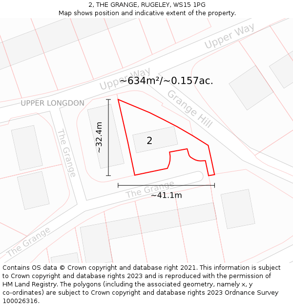 2, THE GRANGE, RUGELEY, WS15 1PG: Plot and title map