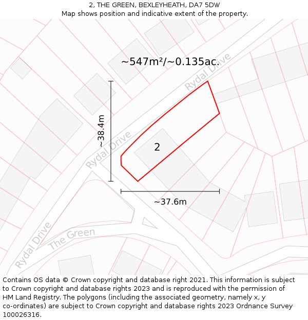 2, THE GREEN, BEXLEYHEATH, DA7 5DW: Plot and title map