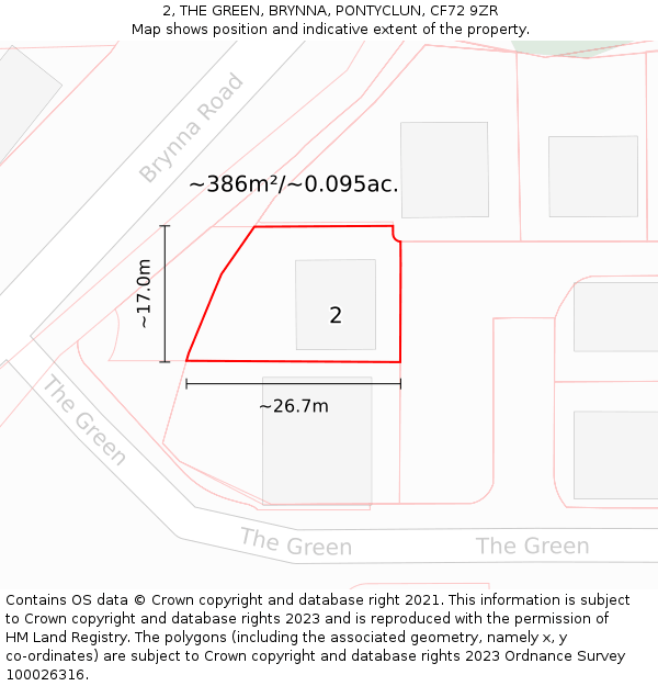 2, THE GREEN, BRYNNA, PONTYCLUN, CF72 9ZR: Plot and title map