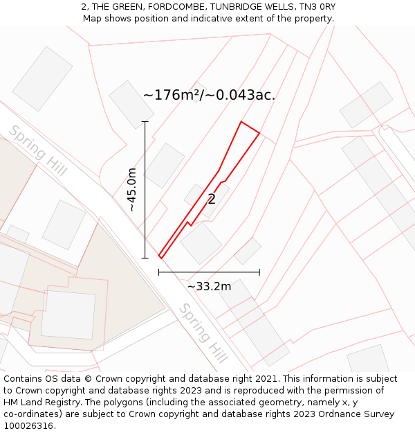 2, THE GREEN, FORDCOMBE, TUNBRIDGE WELLS, TN3 0RY: Plot and title map