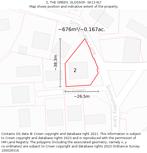 2, THE GREEN, GLOSSOP, SK13 6LT: Plot and title map