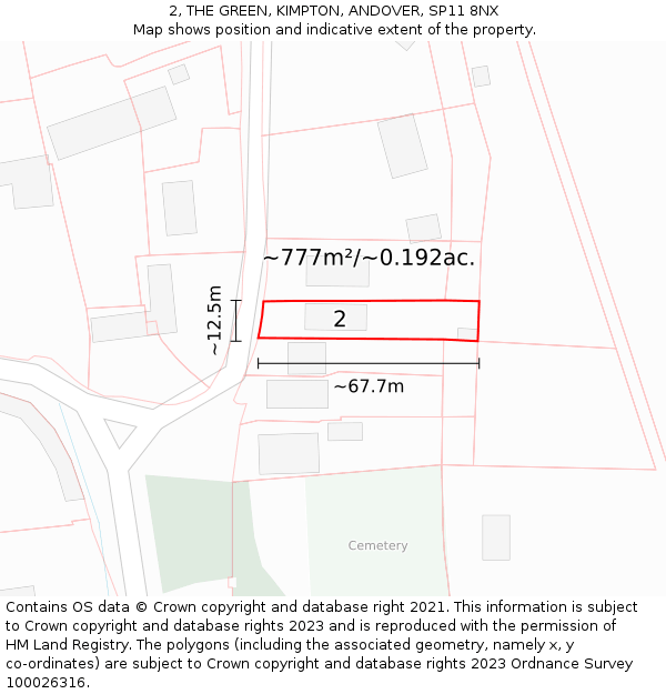 2, THE GREEN, KIMPTON, ANDOVER, SP11 8NX: Plot and title map