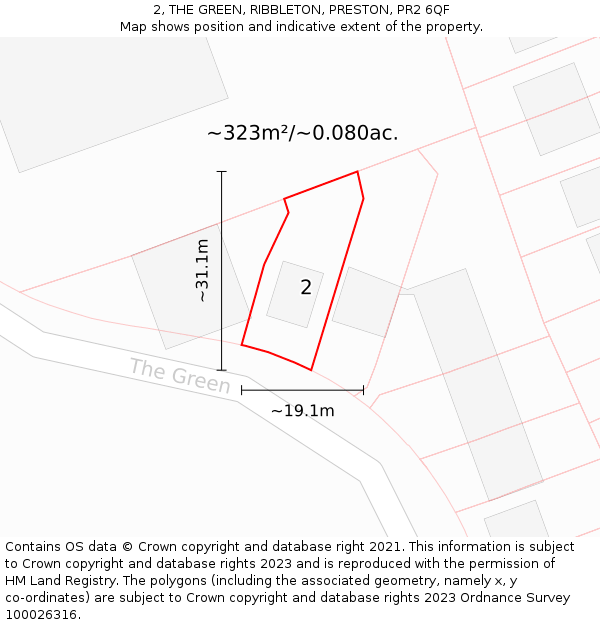 2, THE GREEN, RIBBLETON, PRESTON, PR2 6QF: Plot and title map