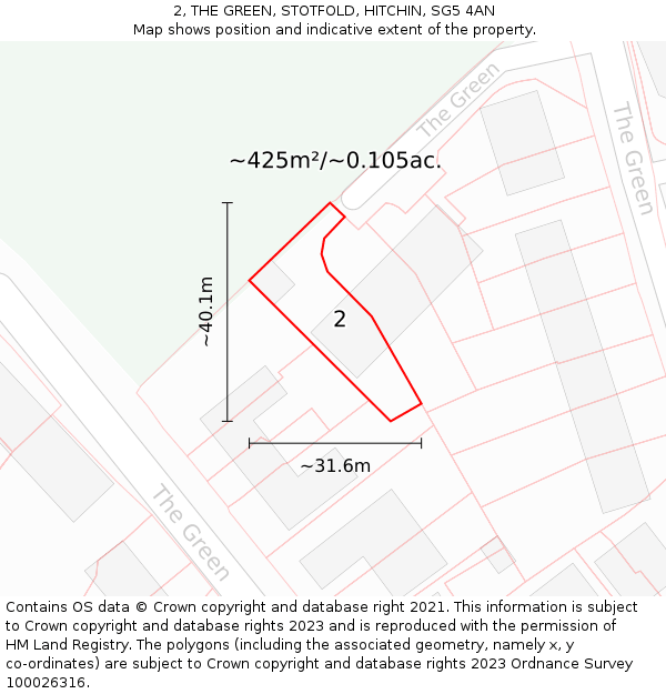 2, THE GREEN, STOTFOLD, HITCHIN, SG5 4AN: Plot and title map