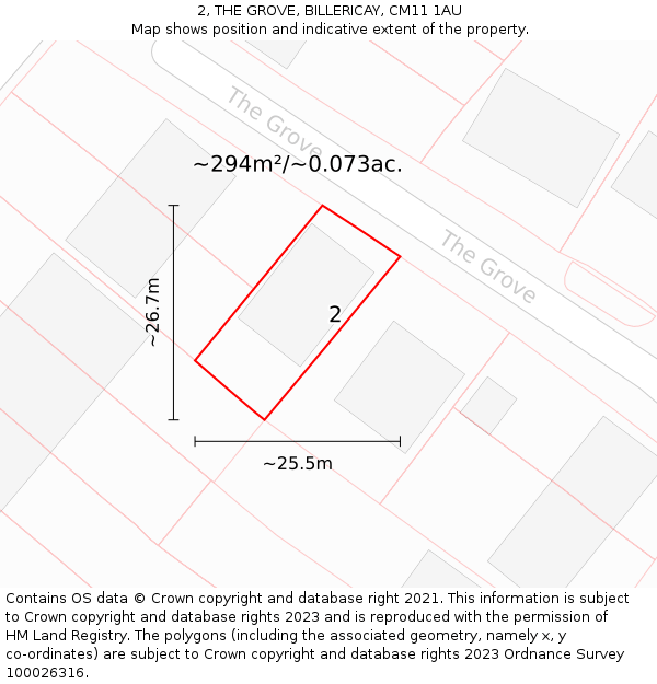 2, THE GROVE, BILLERICAY, CM11 1AU: Plot and title map