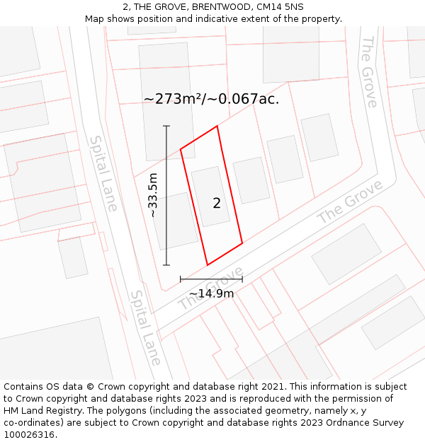 2, THE GROVE, BRENTWOOD, CM14 5NS: Plot and title map