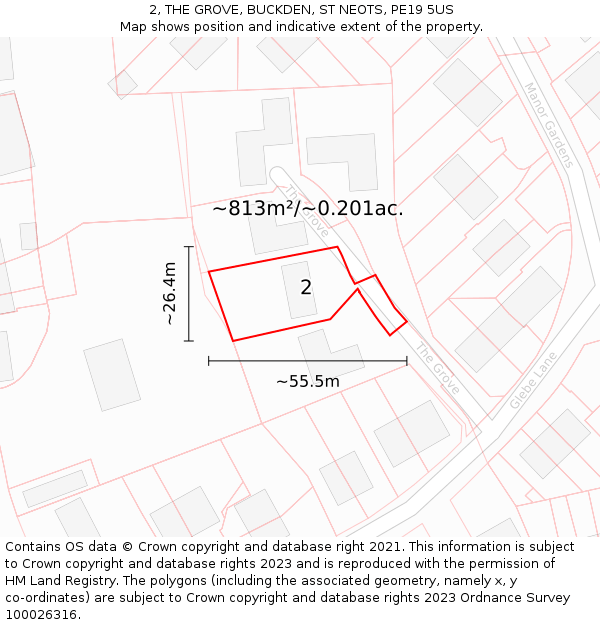 2, THE GROVE, BUCKDEN, ST NEOTS, PE19 5US: Plot and title map