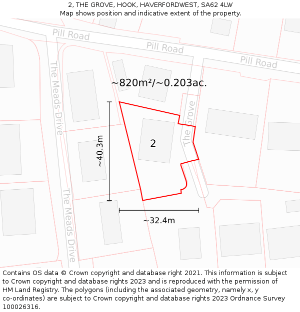 2, THE GROVE, HOOK, HAVERFORDWEST, SA62 4LW: Plot and title map