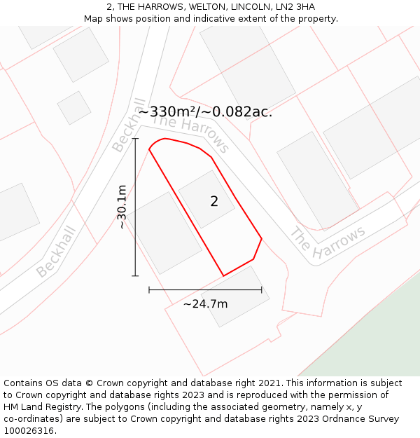 2, THE HARROWS, WELTON, LINCOLN, LN2 3HA: Plot and title map
