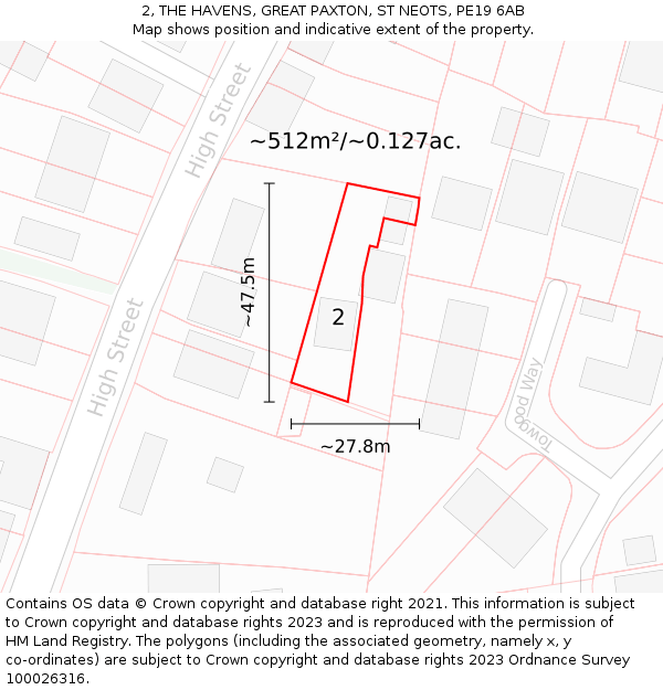 2, THE HAVENS, GREAT PAXTON, ST NEOTS, PE19 6AB: Plot and title map