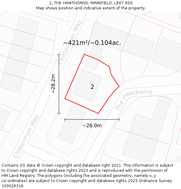 2, THE HAWTHORNS, MARKFIELD, LE67 9SS: Plot and title map