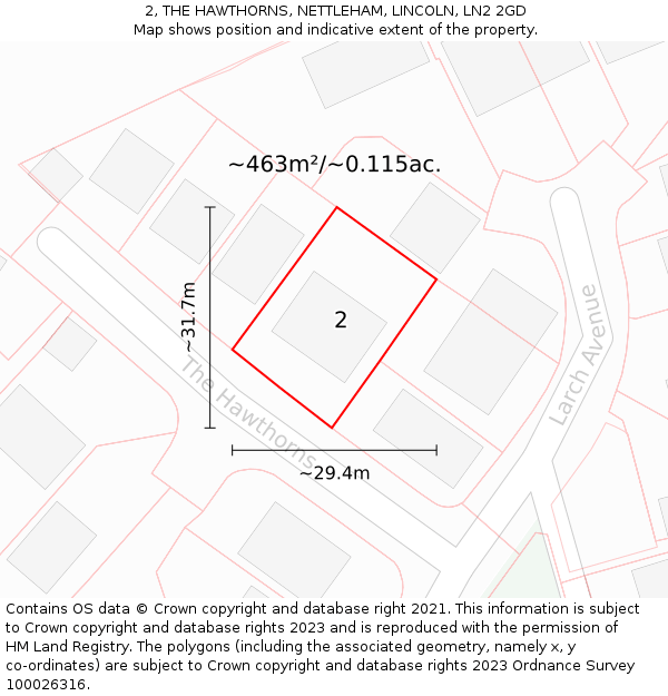 2, THE HAWTHORNS, NETTLEHAM, LINCOLN, LN2 2GD: Plot and title map