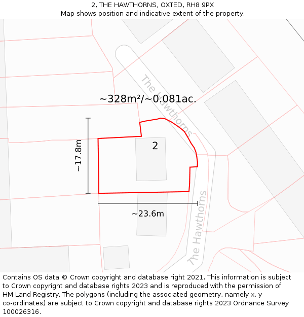 2, THE HAWTHORNS, OXTED, RH8 9PX: Plot and title map