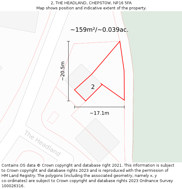2, THE HEADLAND, CHEPSTOW, NP16 5FA: Plot and title map