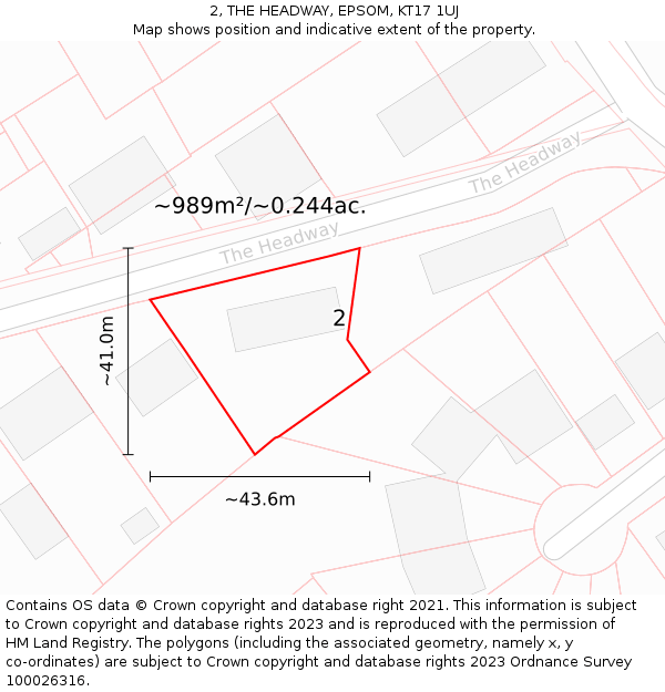 2, THE HEADWAY, EPSOM, KT17 1UJ: Plot and title map