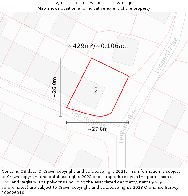 2, THE HEIGHTS, WORCESTER, WR5 1JN: Plot and title map