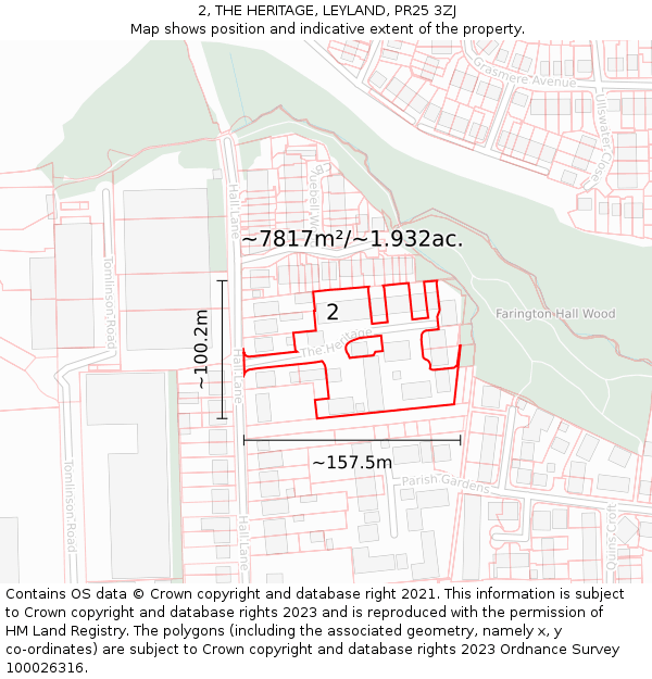 2, THE HERITAGE, LEYLAND, PR25 3ZJ: Plot and title map
