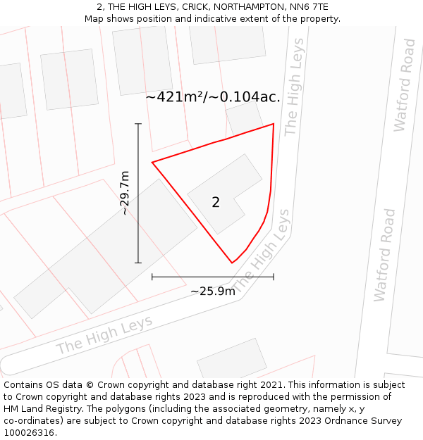 2, THE HIGH LEYS, CRICK, NORTHAMPTON, NN6 7TE: Plot and title map