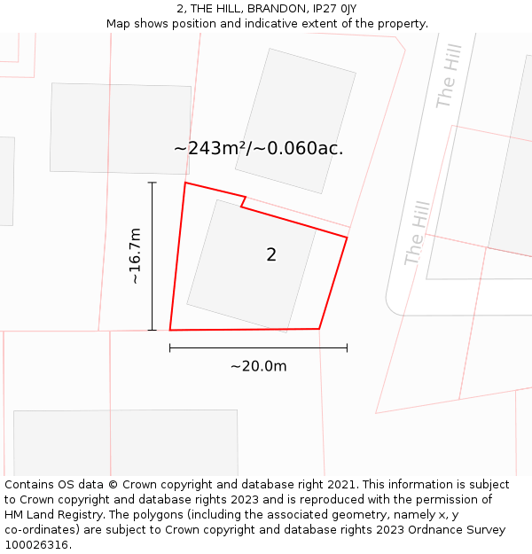 2, THE HILL, BRANDON, IP27 0JY: Plot and title map