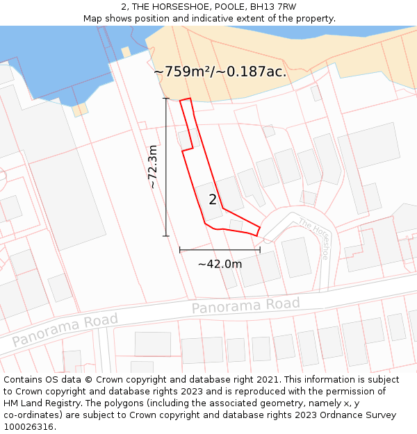 2, THE HORSESHOE, POOLE, BH13 7RW: Plot and title map