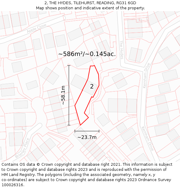 2, THE HYDES, TILEHURST, READING, RG31 6GD: Plot and title map