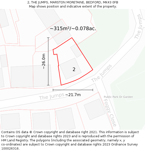 2, THE JUMPS, MARSTON MORETAINE, BEDFORD, MK43 0FB: Plot and title map