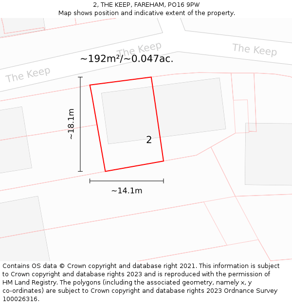 2, THE KEEP, FAREHAM, PO16 9PW: Plot and title map